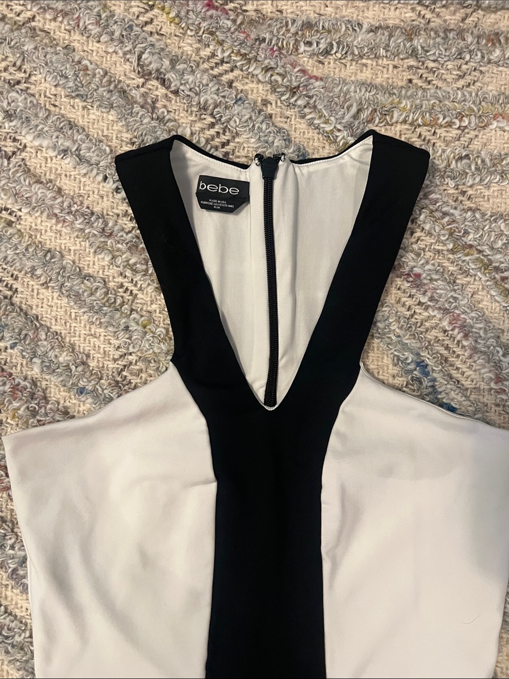 bebe Black & White Colorblock Peplum Halter Top - Picture 2 of 4